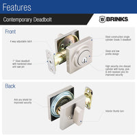 BRINKS - Contemporary Single Cylinder Deadbolt, Satin Nickel - Built for Rigorous Residential Protection with ANSI Grade 3 Security