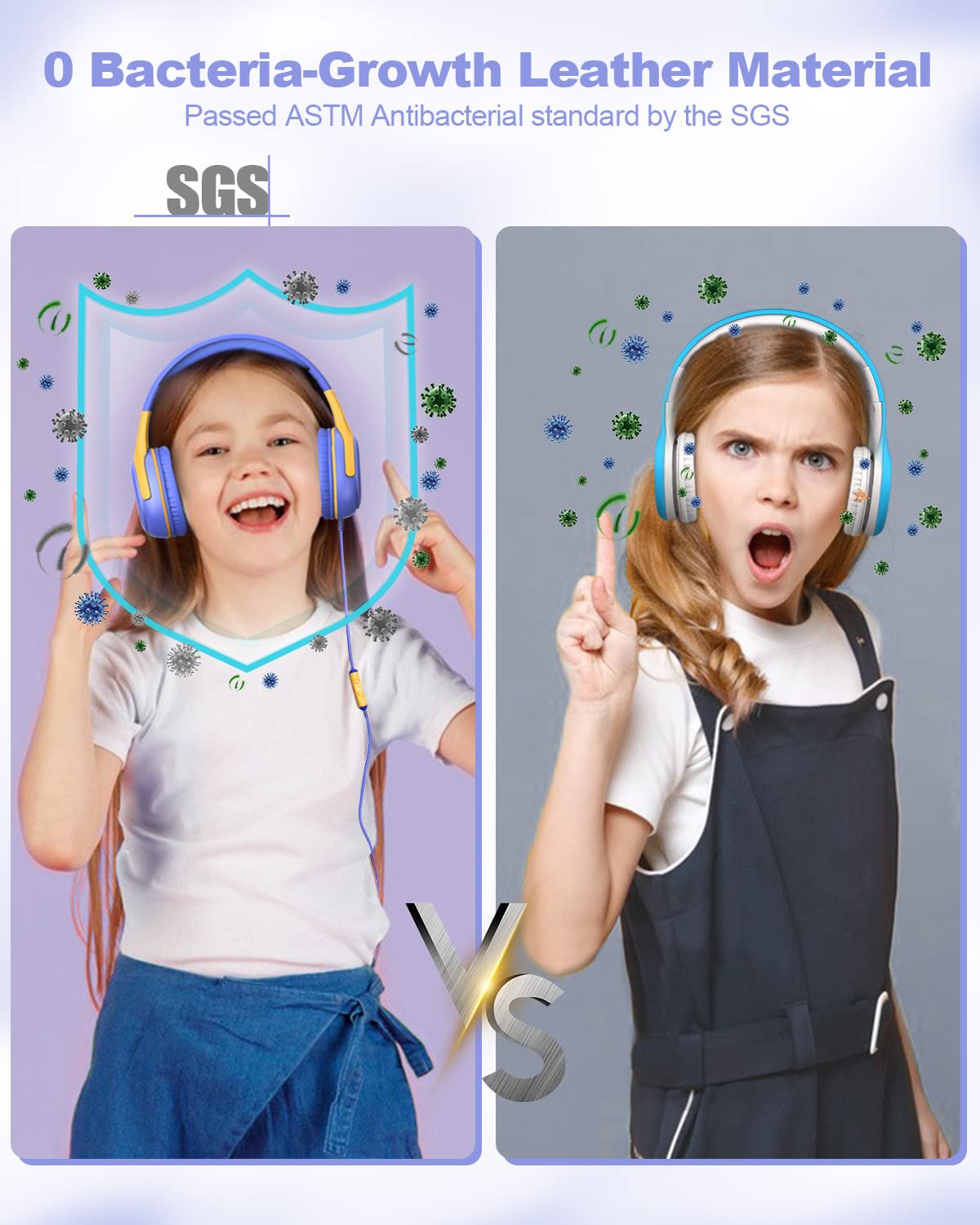 Kids Headphones Wired with Microphone for ipad Computer Laptop for Boys Girls Volume Limit Foldable Over Ear Headset for School 3.5mm Jack