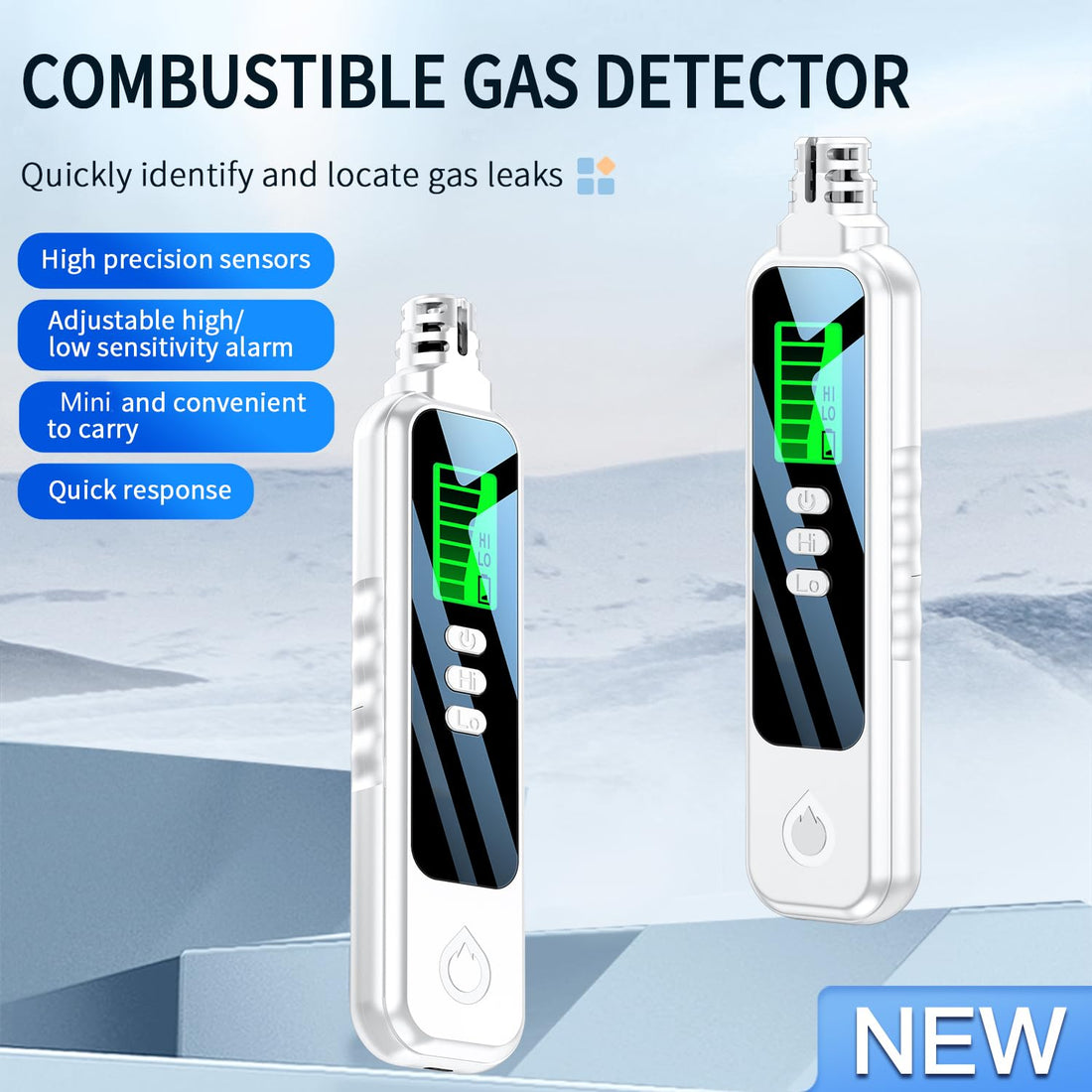 HAKINAKU Gas Detector Gas Leak Detector Mobile Gas Leak Detector Gas Detector for Fuel Gases such as Natural Gas, Liquefied Gas, City Gas, Methane, Ethane, Propane, Carbon Monoxide (Including 2 x AAA Batteries, HD06_White)