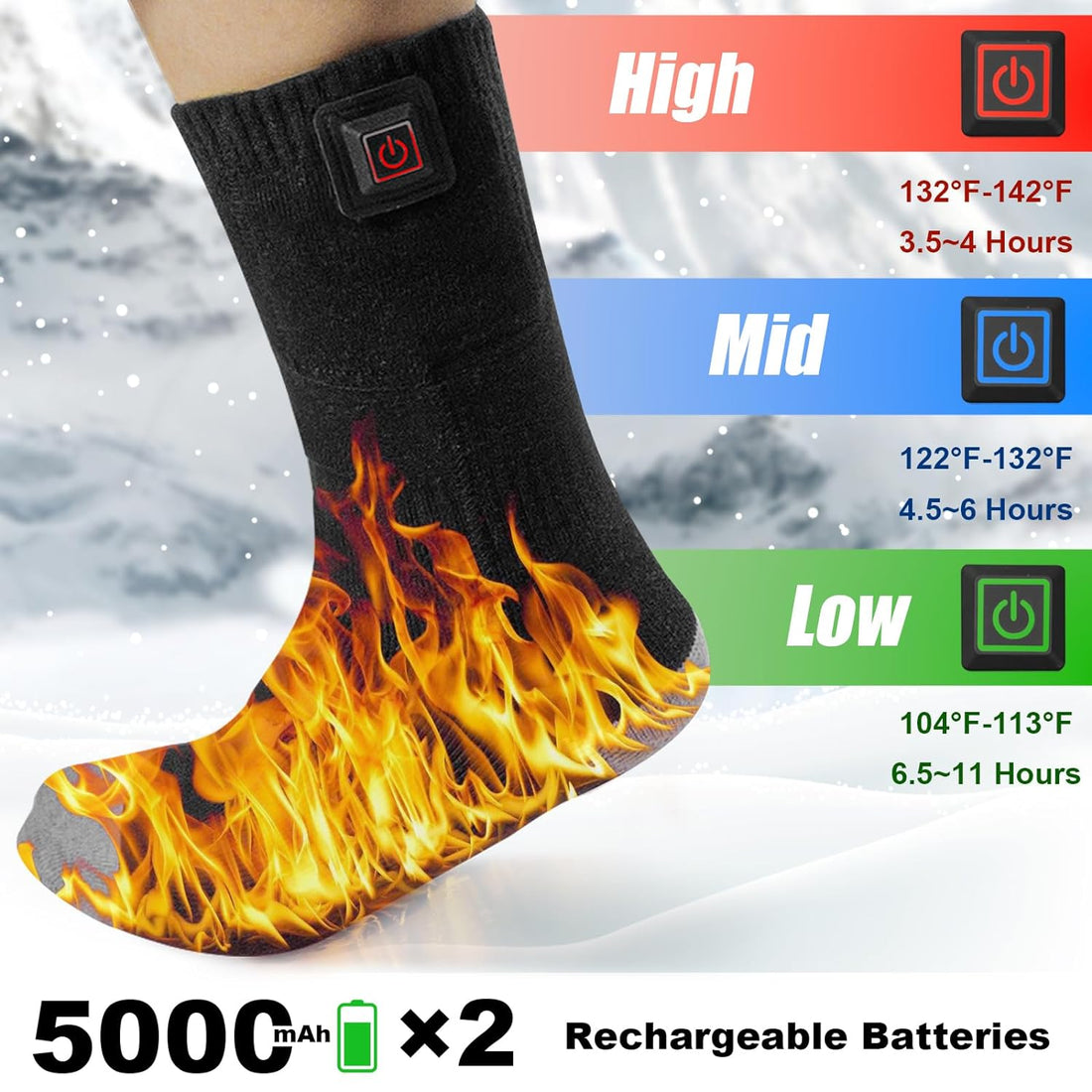 Heated Socks for Men Women, Electric Socks with APP Control and Batteries Rechargeable (Black)