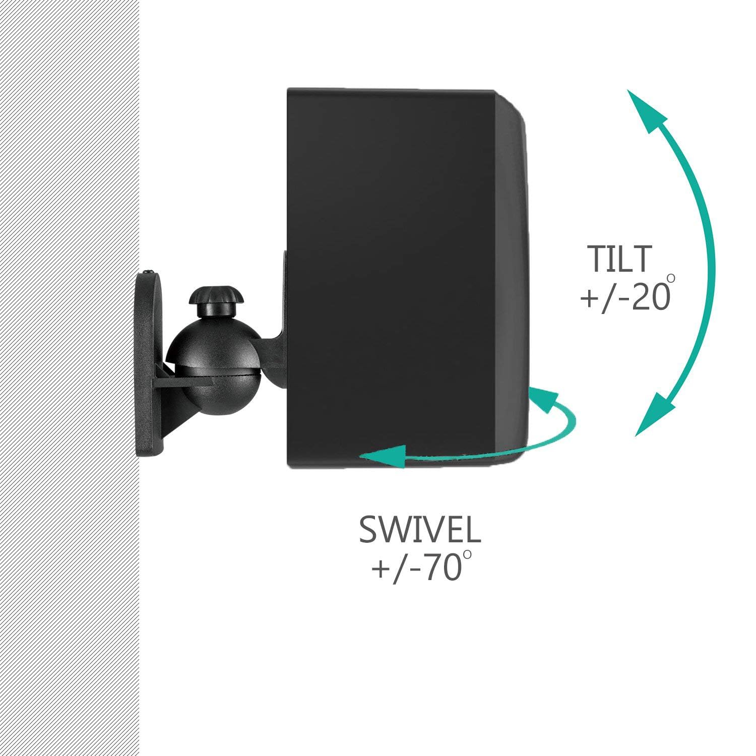 WALI Speaker Wall Mount Brackets Multiple Adjustments for Bookshelf, Surround Sound Speakers, Hold Up to 7.lbs, (SWM602), 6 Packs, Black