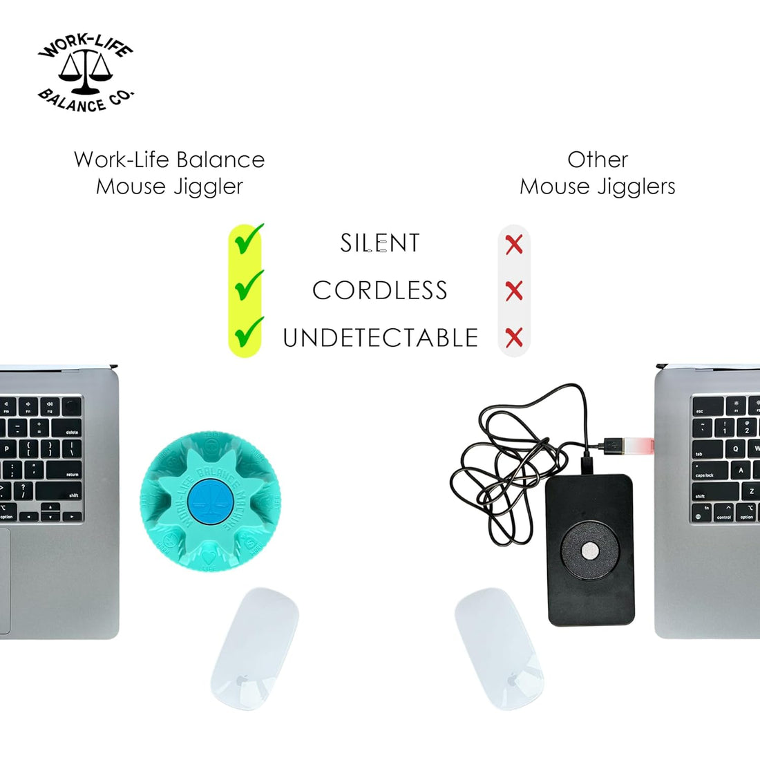 Work-Life Balance Corporation Mechanical Mouse Jiggler Undetectable Device No Usb No Software Required, Computer Awake - Cordless And Wireless Mouse Mover Works For 12-24 Months On Aa Battery (Aqua)