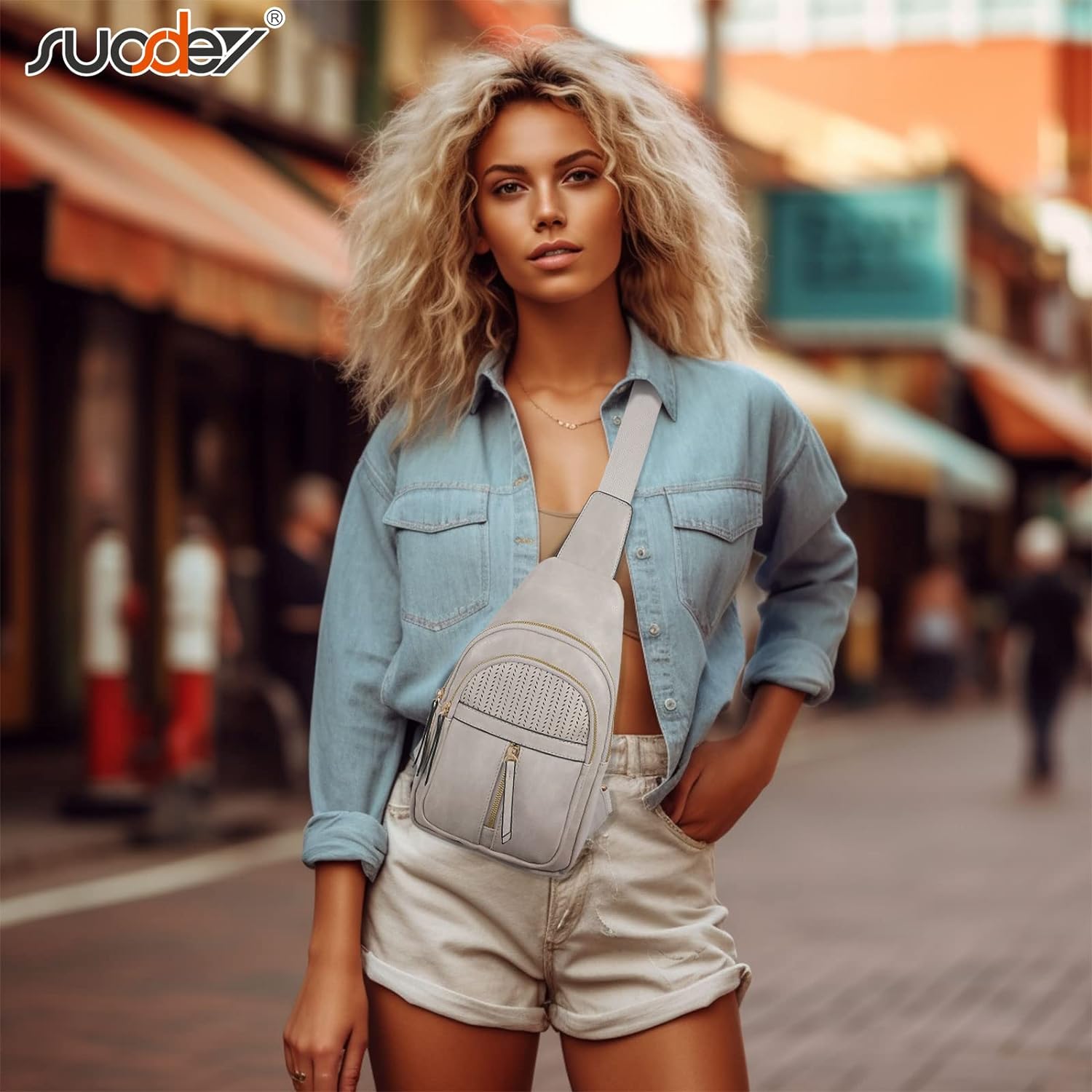 SOUSDEY 2023 Sling Bag for Women Leather Fashion Fanny Waist Pack Crossbody Bags for Women Trendy Chest Bag with Adjustable Strap Traveling Walking, Gifts for Women Teen Girls White Gray, White Gray, Fashion Fanny Pack Crossbody Bags
