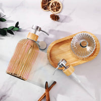 Lorbro Kitchen Soap Dispenser Set, Glass Soap Dispenser with Stainless Steel Pump and Tall Bamboo Tray, Clear Liquid Soap Dispenser, Farmhouse Hand Soap Dispenser for Bathroom, Modern Boho Decor