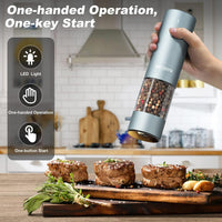 Rechargeable Electric Salt and Pepper Grinder Set - with USB Type-C Cable, LED Lights, Automatic Modern Electric Pepper Mill, One Hand Operation (Baby Blue)