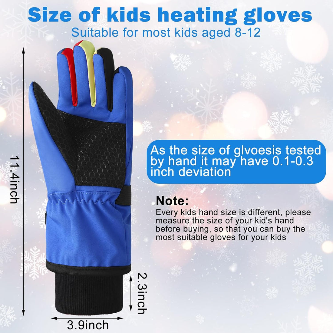 Lasnten Kids Ski Heated Gloves, Winter Gloves for Boys and Girls, Battery Powered Children Heating Gloves Electric Snow Mitten for Hiking, Skiing, Cycling, Running 8-12 Year(Blue)