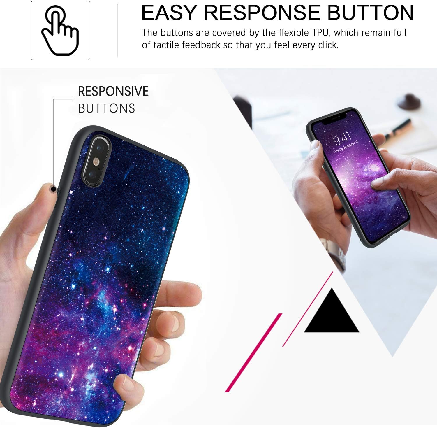 BENTOBEN iPhone X Case, iPhone Xs Case, Slim Fit Glow in The Dark Soft Flexible Bumper Protective Anti Scratch Non-Slip Phone Cases Cover for iPhone X/iPhone Xs 5.8 Inch, Nebula/Galaxy Design