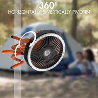 COMLIFE 10000mAh Rechargeable Camping Fan, 8-inch Battery Operated Tent Fan with Camping Light, Portable Fan with Flexible Tripod, Clip on Fan for Golf Cart, Grow Tent, Orange