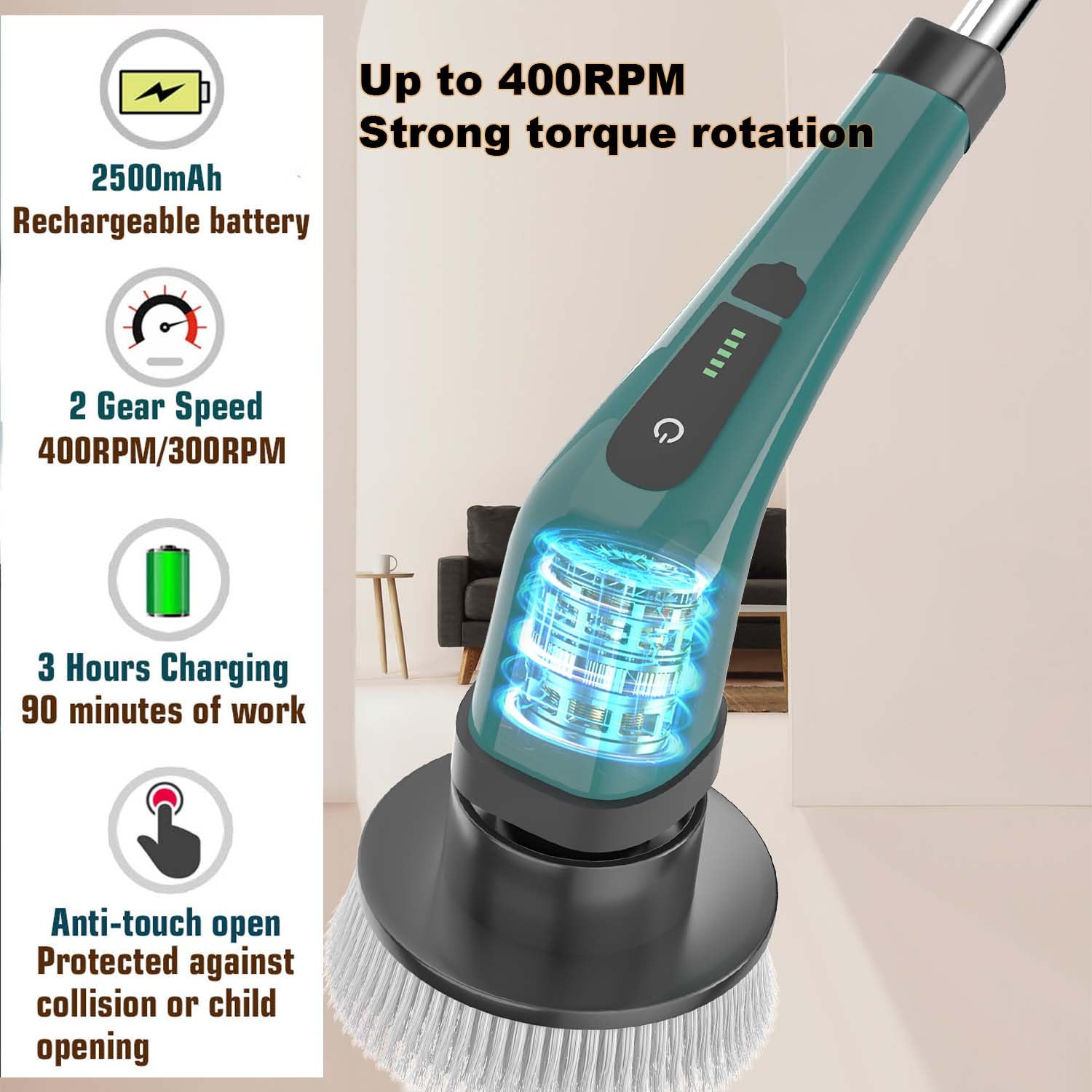 Electric Spin Scrubber, Rechargeable Portable Electric Bathroom Cleaning Brush, 7 Replaceable Cleaning Brush Heads for Kitchen, Tile, Sink, Window, Floor, Tub, Grout