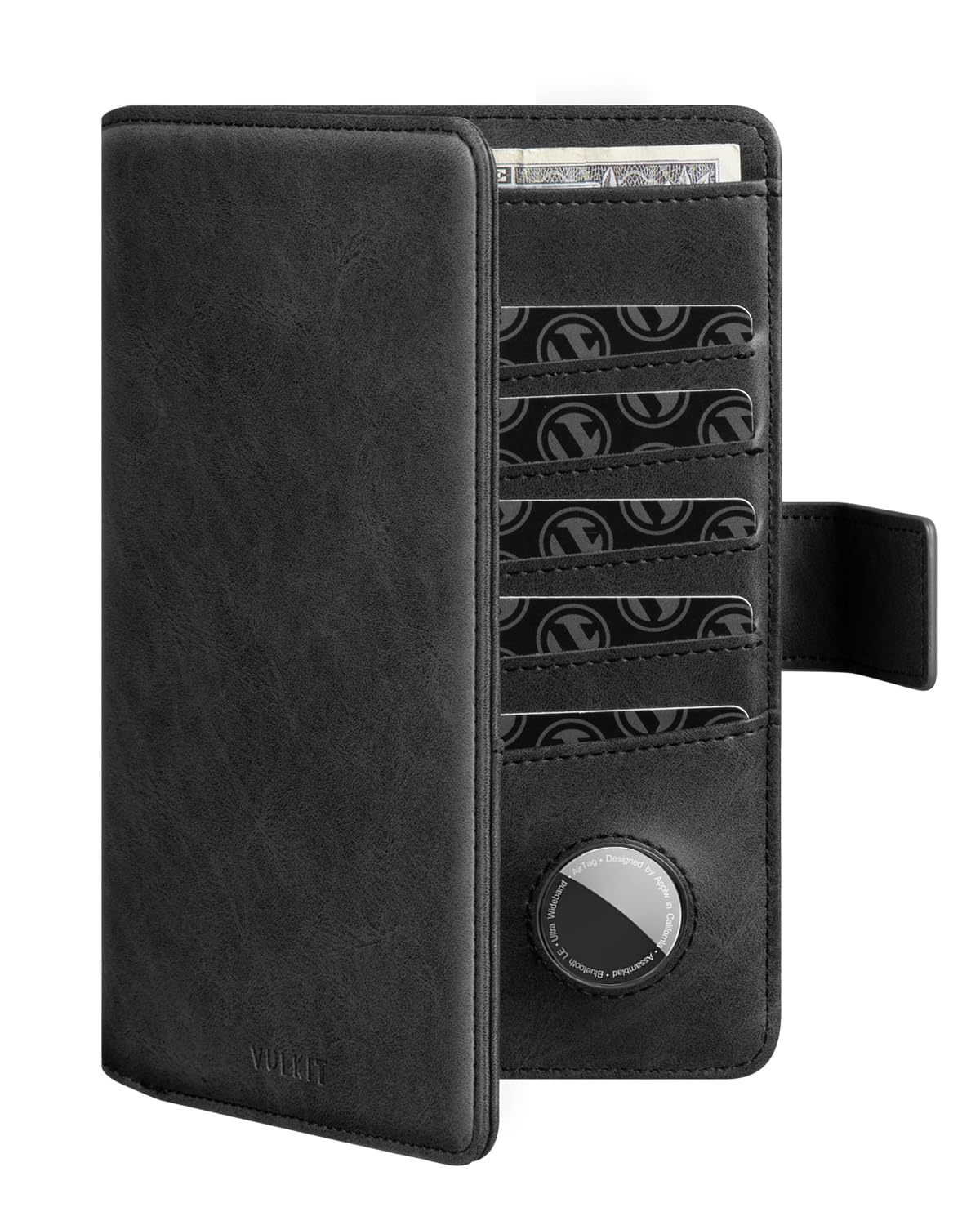 VULKIT Passport Wallet Compatible with Airtag Holder Bifold Travel Card Holder, Black