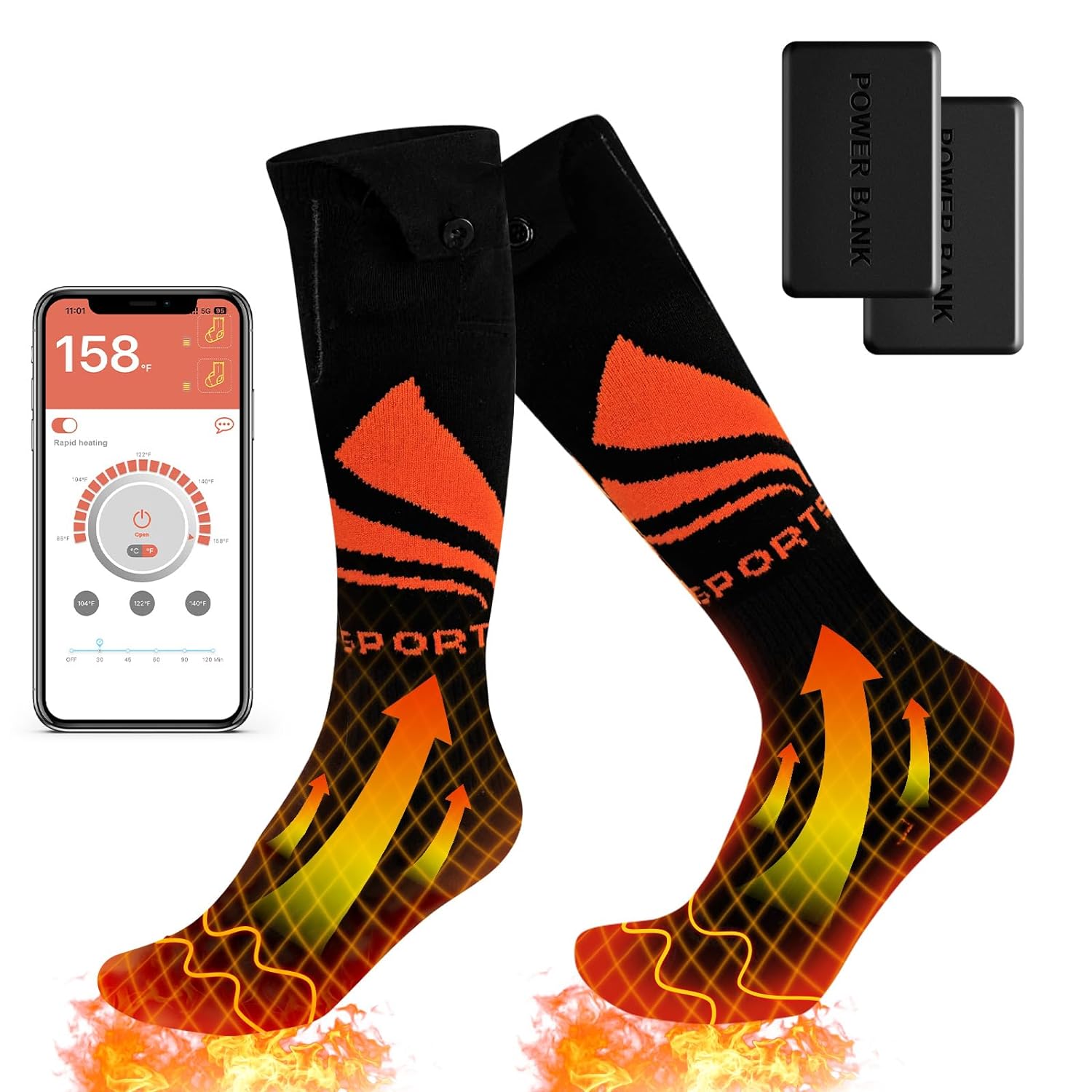 Heated Socks for Men Women,5V/5000mAh Rechargeable Washable Battery Heating Socks with 4 Heating Modes APP Control,Electric Foot Warmer Thermal Socks for Hunting Camping Skiing Sports Outdoors
