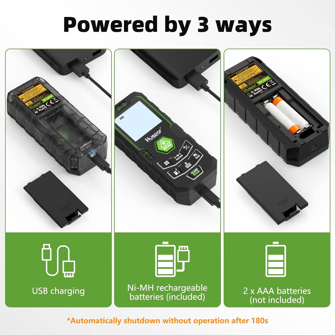 Huepar Laser Distance Measure 393Ft with Rechargeable Battery & Angle Sensor, Backlit LCD Laser Meter M/in/Ft with Mute Function&Multi-Measurement Modes, Distance Pythagorean, Area&Volume -X6-LM120