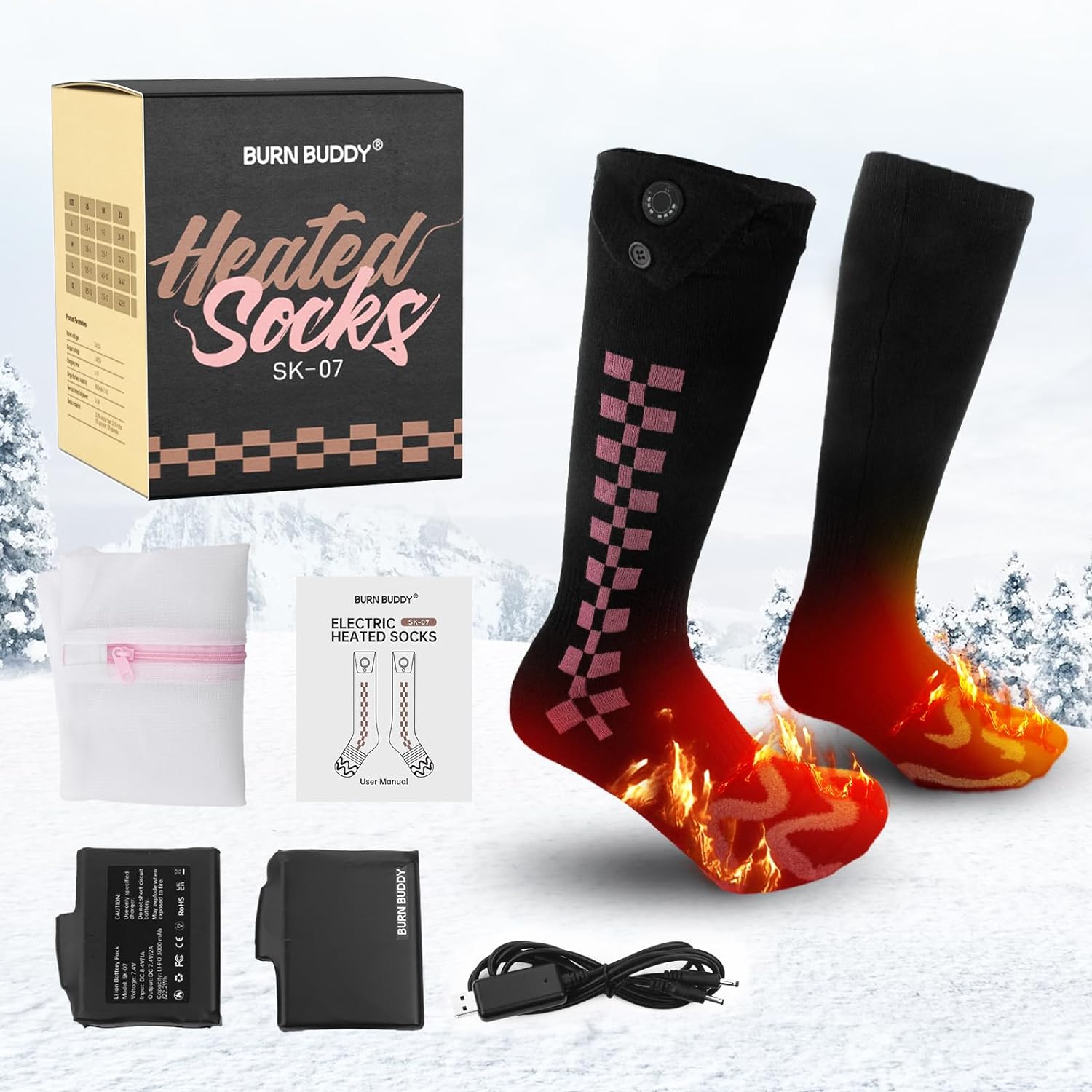 Heated Socks for Men Women, APP Control Battery Heated Socks Rechargeable Washable, Electric Socks Foot Warmer for Hiking Biking Camping Skiing Hunting Outdoor Work, Heating Socks Warm Socks