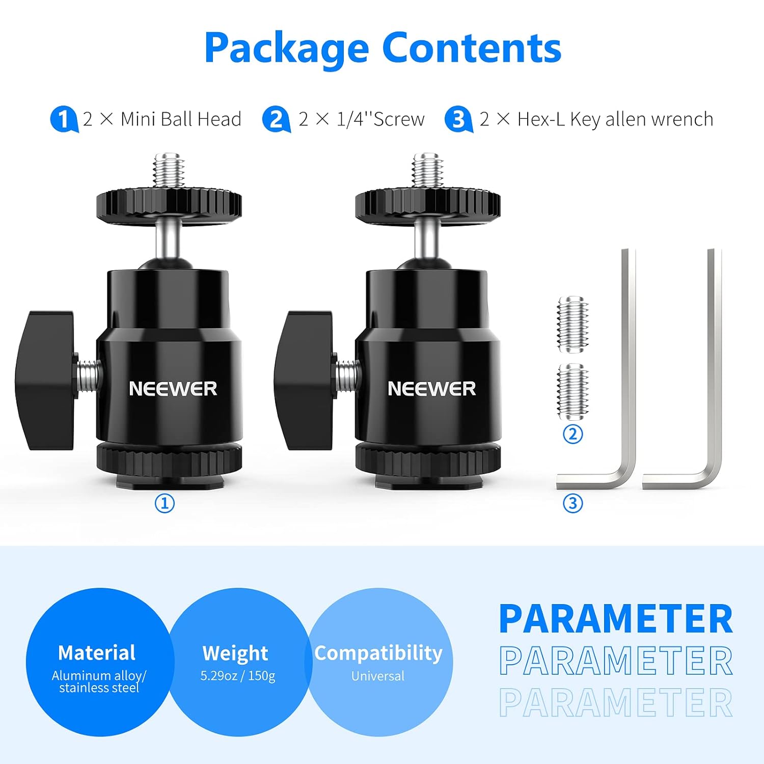 Neewer 1/4â€ Camera Hot Shoe Mount with Additional 1/4â€ Screw 4-Pack, Mini Ball Head Cold Shoe Mount Adapter for Cameras, Camcorders, Smart Phone, Video Light, Microphone, Ring Light - ST36