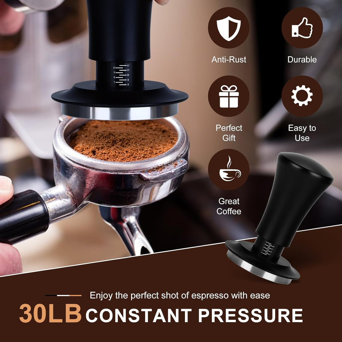 BCIBhucy Espresso Tamper 58.35mm Stainless Steel Tamper Constant Pressure Espresso Tamper Coffee Tamper With Calibrated Spring Loaded Gifts for Barista Coffee Lovers (58.35mm)