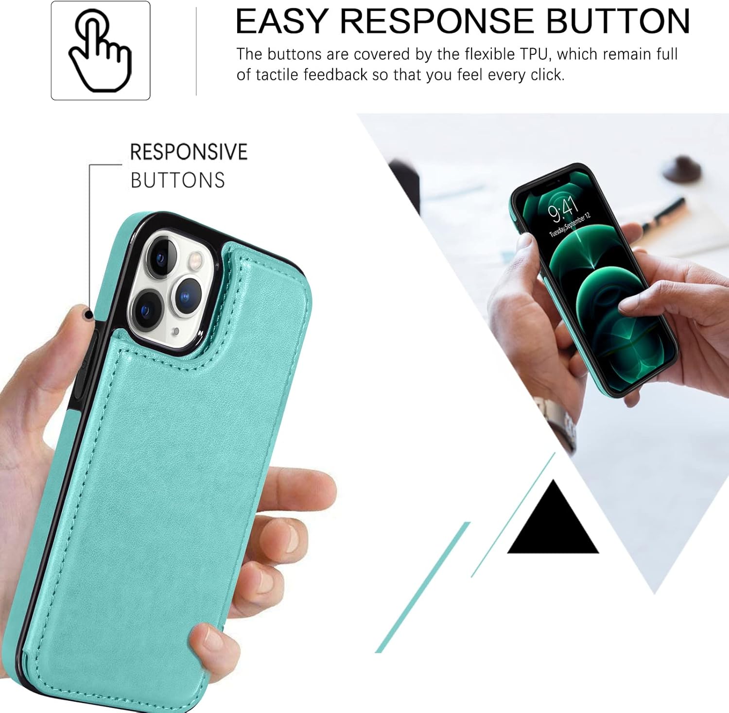 BENTOBEN Comaptible with iPhone 12 Pro Max Case, iPhone 12 Pro Max Wallet Case, Heavy Duty Rugged Shockproof Magnetic Closure Protective Women Girls Case Cover with Card Slots Cash Holder, Mint Green