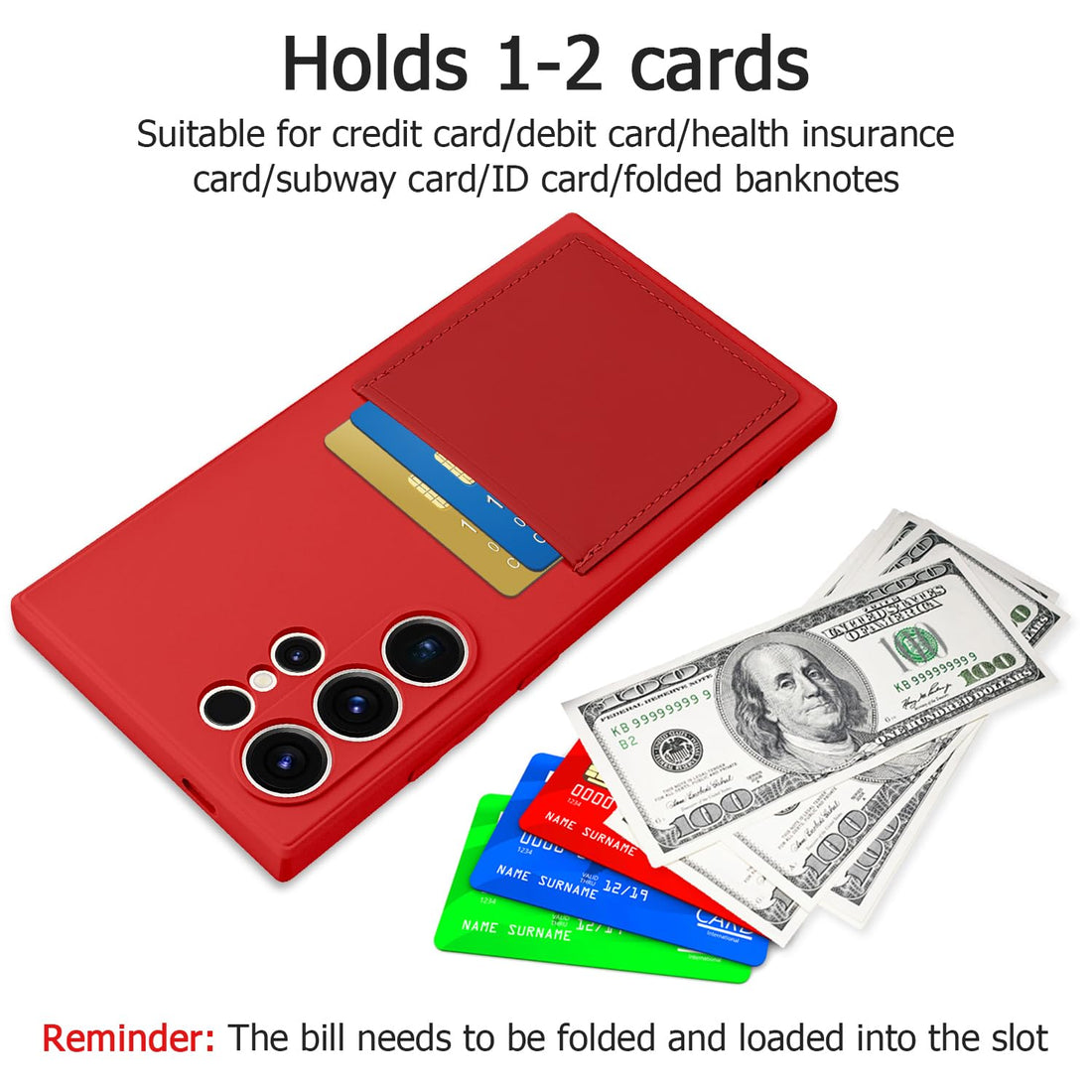 Karrint for Galaxy S24 Ultra Case with Card Holder Soft Liquid Silicone Credit Card ID Slot, Full Camera Scratchproof Shockproof Protective Phone Cover Galaxy S24 Ultra Wallet Case for Women Men Red