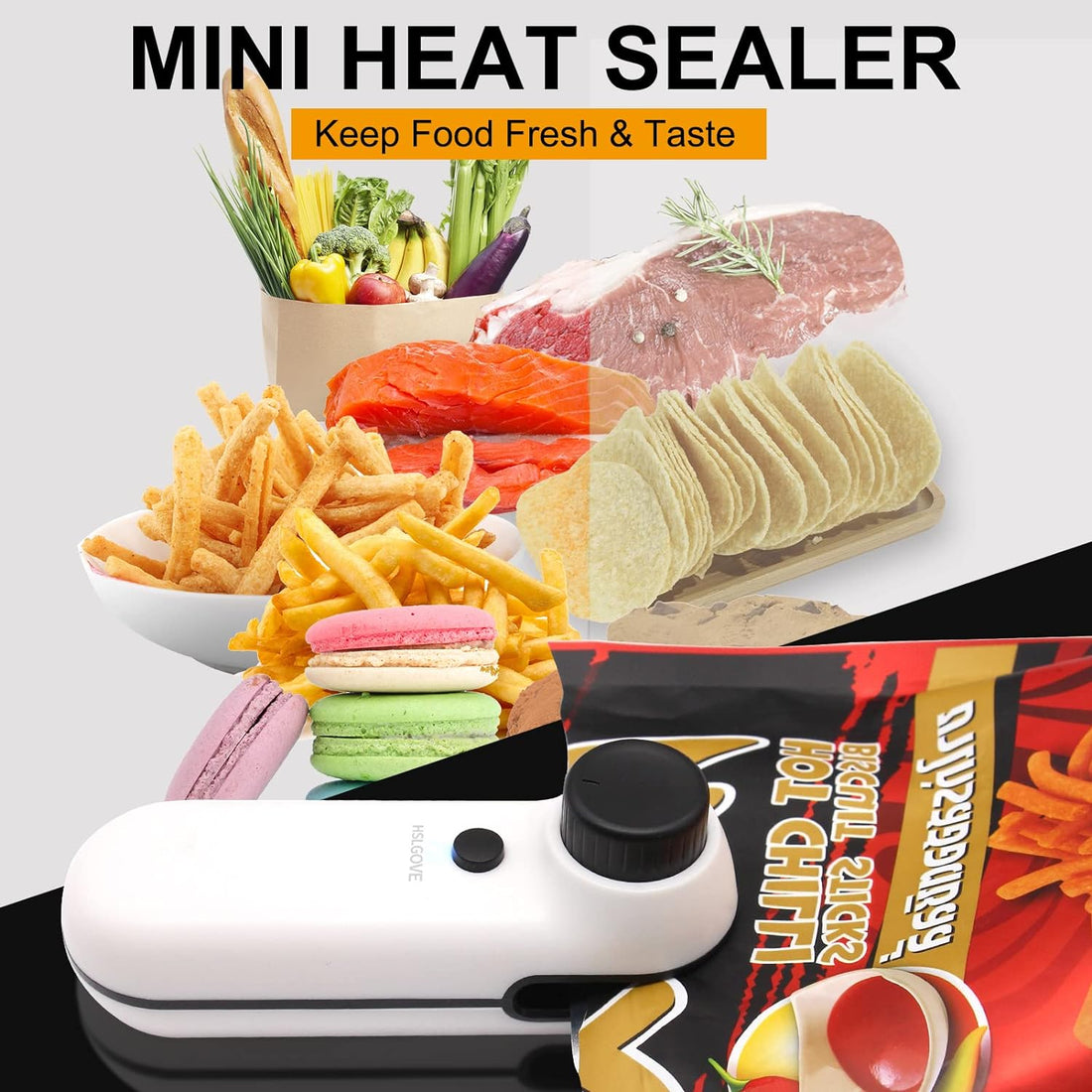 Mini Bag Sealer, 2 PACK HSLGOVE 2in1 Bag Sealer Heat Seal Rechargeable and Cutter, Mini Chip Bag Sealer Heat Seal with Soft Magnetic