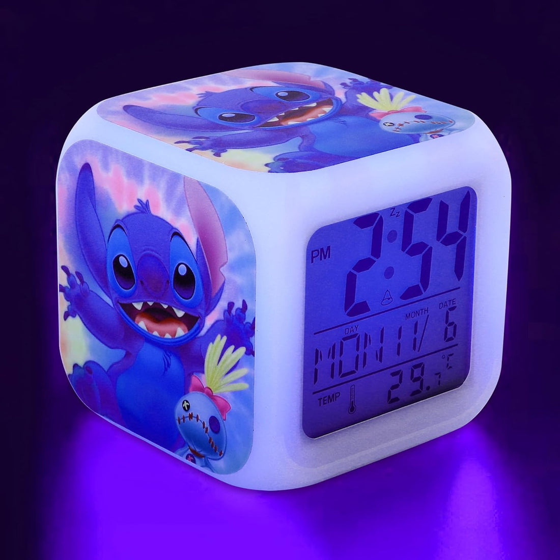 Adilymey Stich Alarm Clock for Kids - Mini LED Anime Alarm Clock - 7 Colorful Change, Time,Temperature, Date Alarm Clock for Kids Bedroom Decor