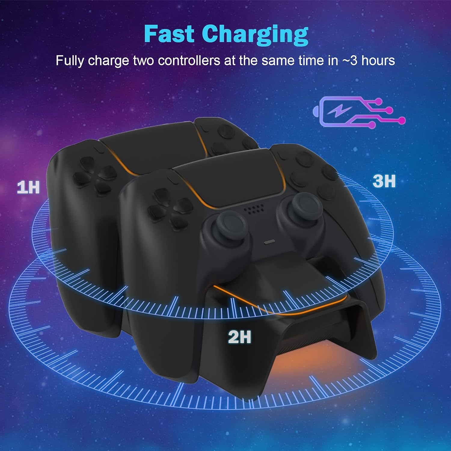NexiGo PS5 Controller Charging Station, PS5 Charging Station 2 Hours Quick Charging with Power Supply for Playstation 5 Charging Station, PS5 Charging Station Controller for Playstation 5 Wireless Controller, Black