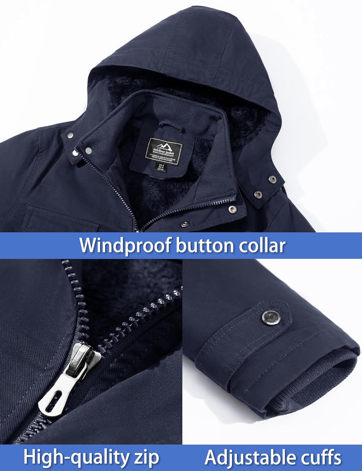 TACVASEN Men's Casual Winter Cotton Military Jacket Thicken Hooded Cargo Coat Navy, US L/Tag 4XL