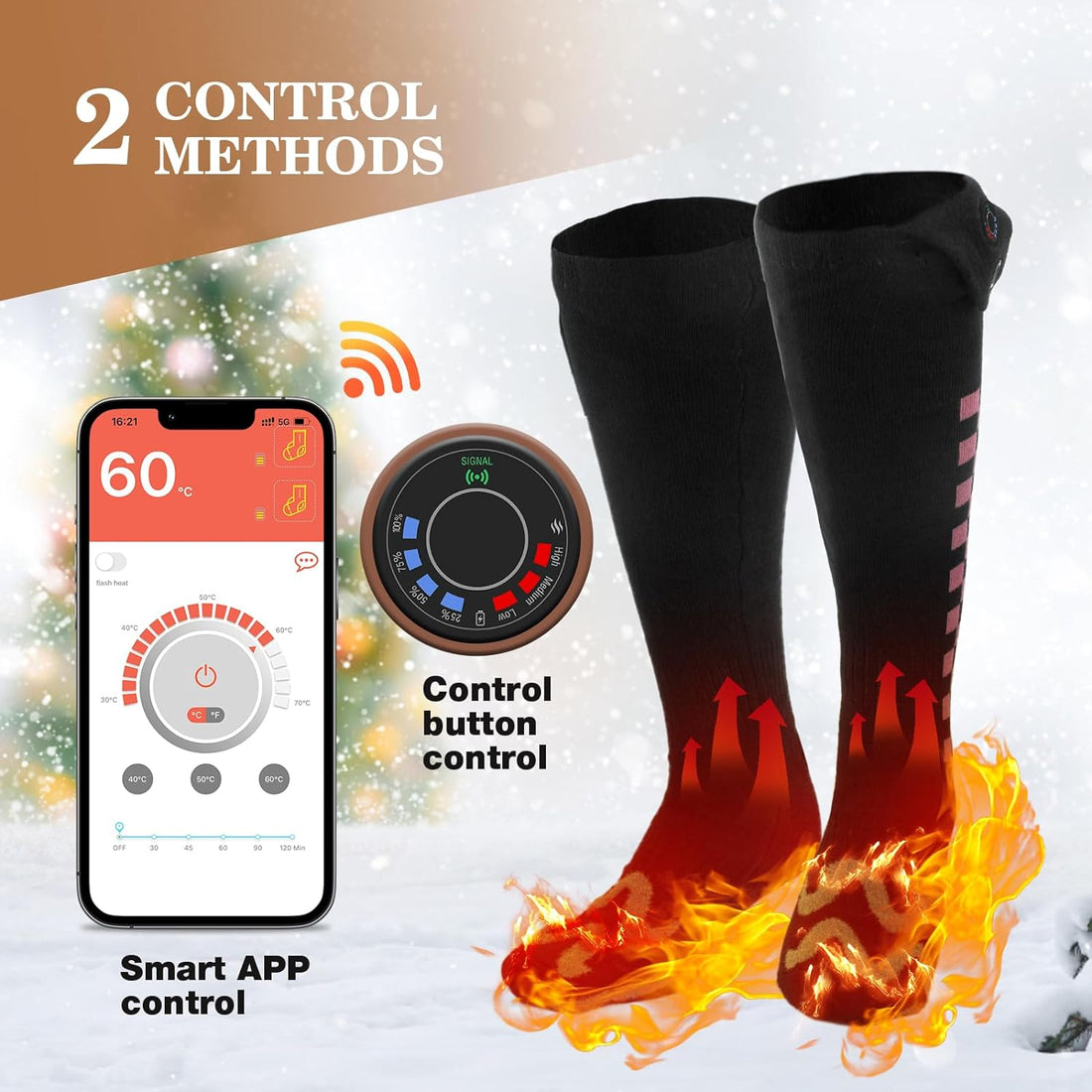 Heated Socks for Men Women, APP Control Battery Heated Socks Rechargeable Washable, Electric Socks Foot Warmer for Hiking Biking Camping Skiing Hunting Outdoor Work, Heating Socks Warm Socks