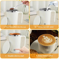 AMOMB Self Stirring Mug, Electric High Speed Mixing Cup, Self Stirring Coffee Stainless Steel Mug with Lid, Rechargeable Magnetic Cups for Coffee/Milk/Protein Powder at Home/Office/Travel, 14oz