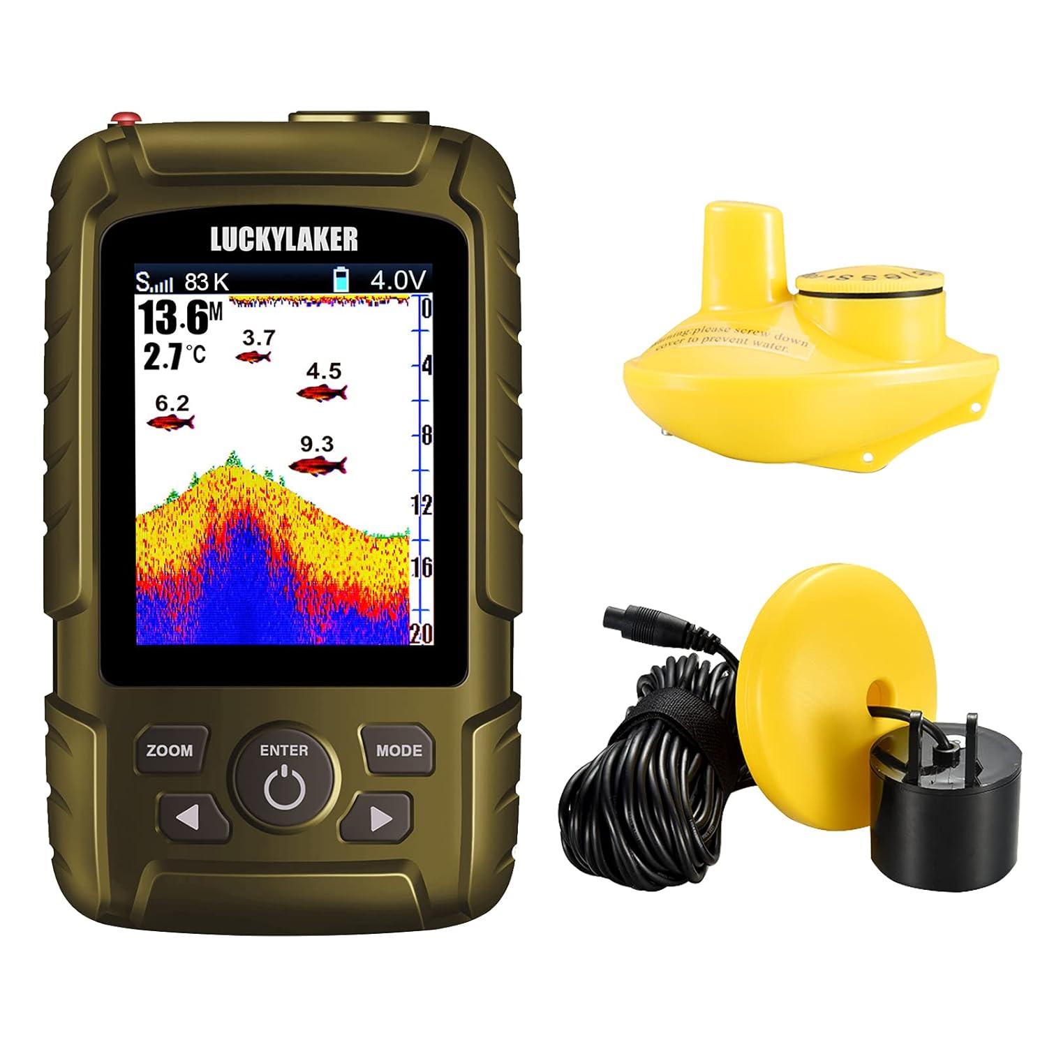 LUCKYLAKER Sensor Handheld Fish Finder Water LCD Boat Depth Finder Display Transducer Wireless Waterproof Fish Finders Transducer Fishing Gift