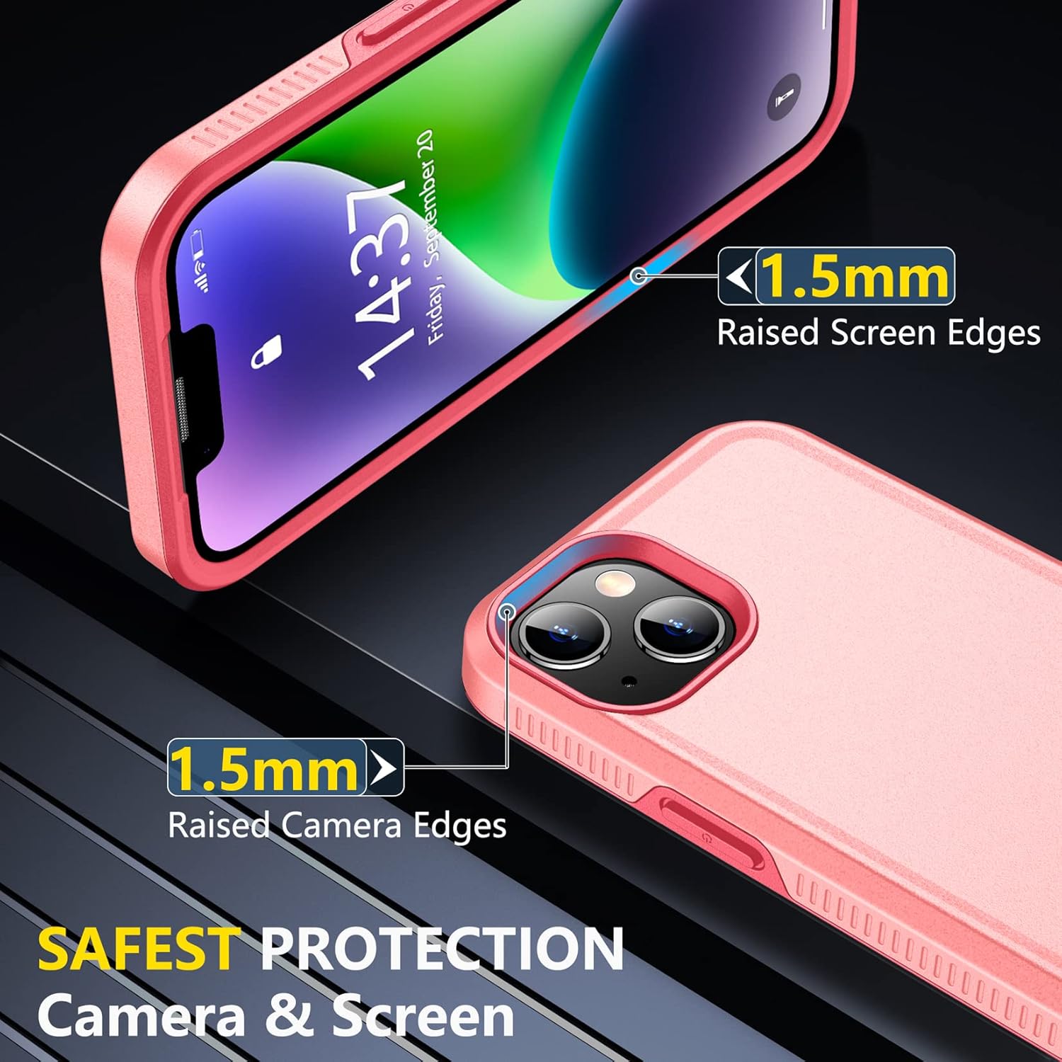 SPIDERCASE for iPhone 14 Case, [15 FT Military Grade Drop Protection][Non-Slip] [2+Tempered Glass Screen Protector][2+Tempered Camera Lens Protector] Heavy Duty Full-Body Shockproof Case, Light Pink