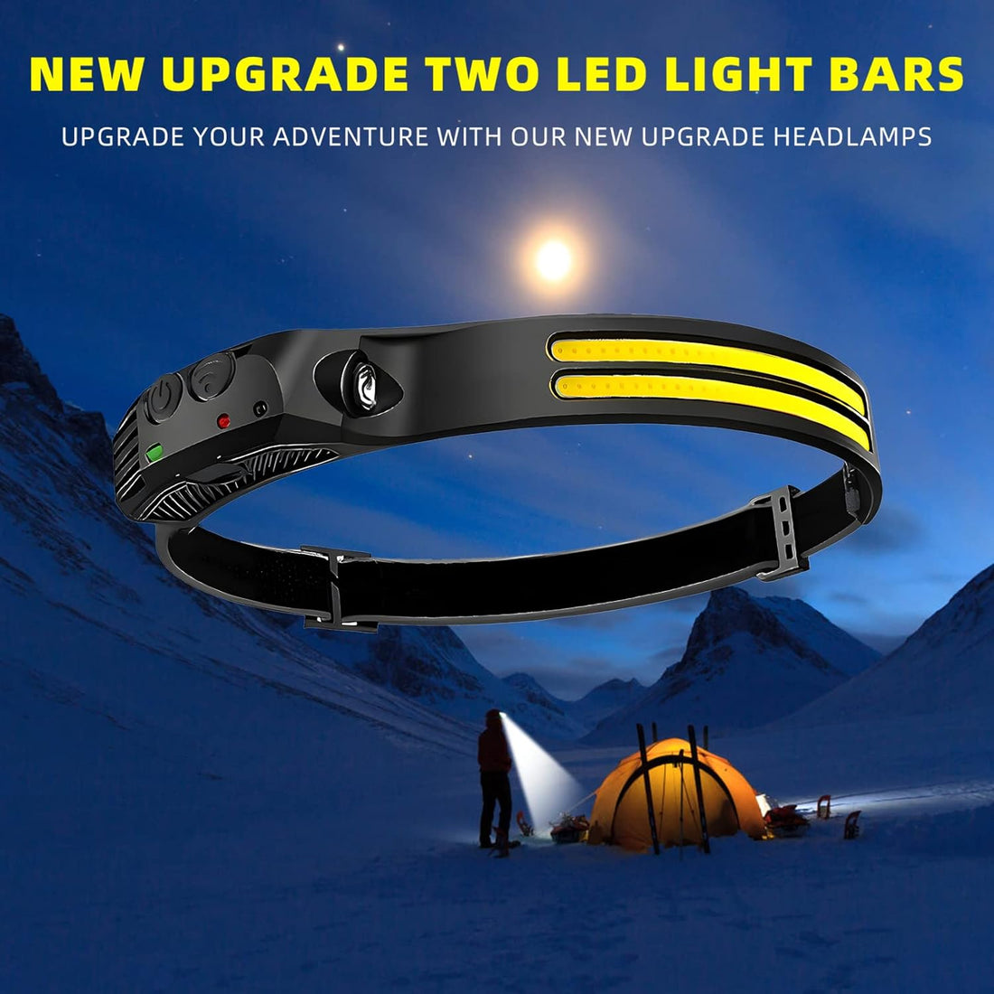 LED Headlamp Rechargeable 1PCS - 230° COB Super Bright Head Lights for Forehead, Hard hat Light for Adults, USB C Headband Flashlight for Working, Hiking, Running, Camping Essentials Accessories Gear