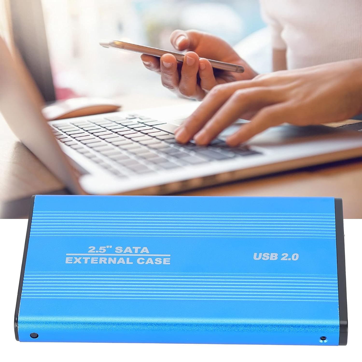 2.5 Inch SATA to USB 2.0 External Hard Drive Enclosure, 3TB Aluminum Casing with LED Indicator, Hard Disk Box, Up to 480Mbps Transfer Rate (Blue)
