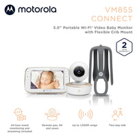 Motorola Baby Monitor VM855 - 5" WiFi Video Baby Monitor with Camera and Crib Mount, HD 720p - Connects to Smart Phone App, 1000ft Range, Two-Way Audio, Remote Pan-Tilt, Digital Zoom, Room Temp, Music