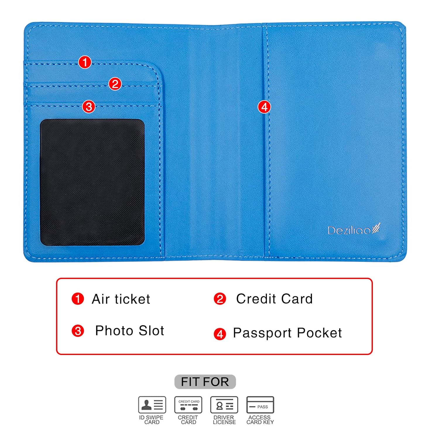 Deziliao Passport and Vaccine Card Holder Combo, PU Leather Passport Holder with Vaccine Card Slot, Passport Wallet for Men and Women, Blue, Basic