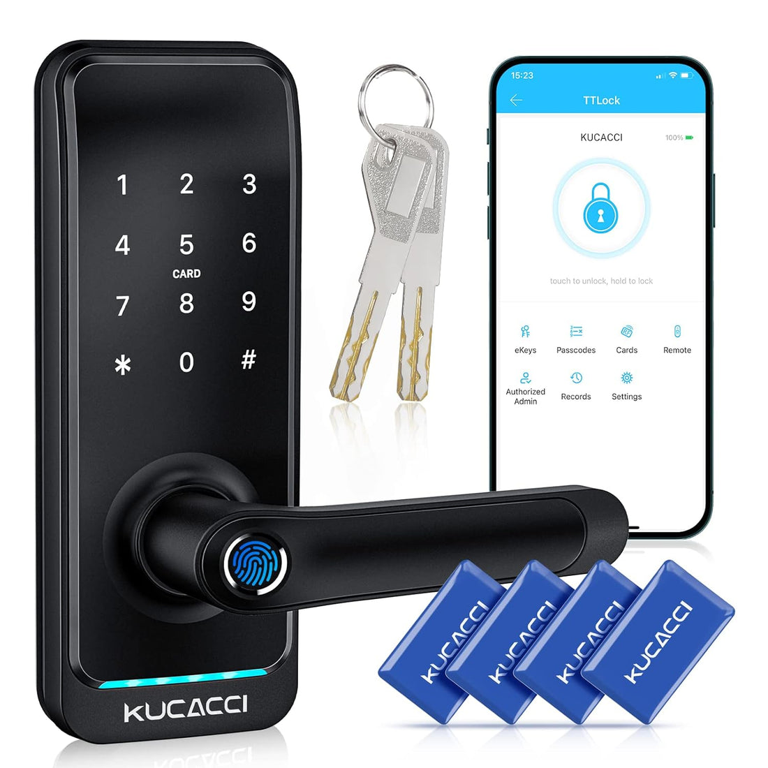 Smart Lock, Kucacci Fingerprint Smart Door Lock, Keyless Entry Door Locks with Keypad, Smart Locks for Front Door, Keypad Door Lock with Handle,IP66 Weatherproof Digital Electronic Door Lock Security