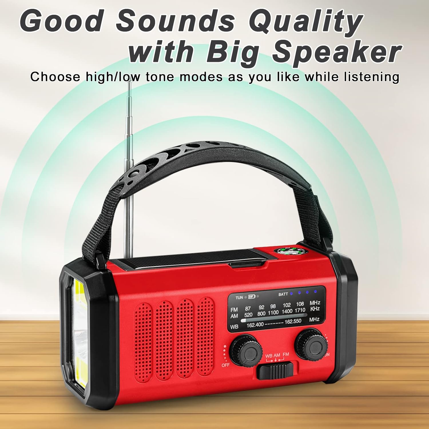 Emergency Radio,10000mAh Solar Radio, Crank Radio, NOAA/AM/FM Weather Radio, USB Type-C Charging,Dynamo Radio,Polymer Battery,Torch & LED Reading Light, SOS Alarm,Compass for Camping