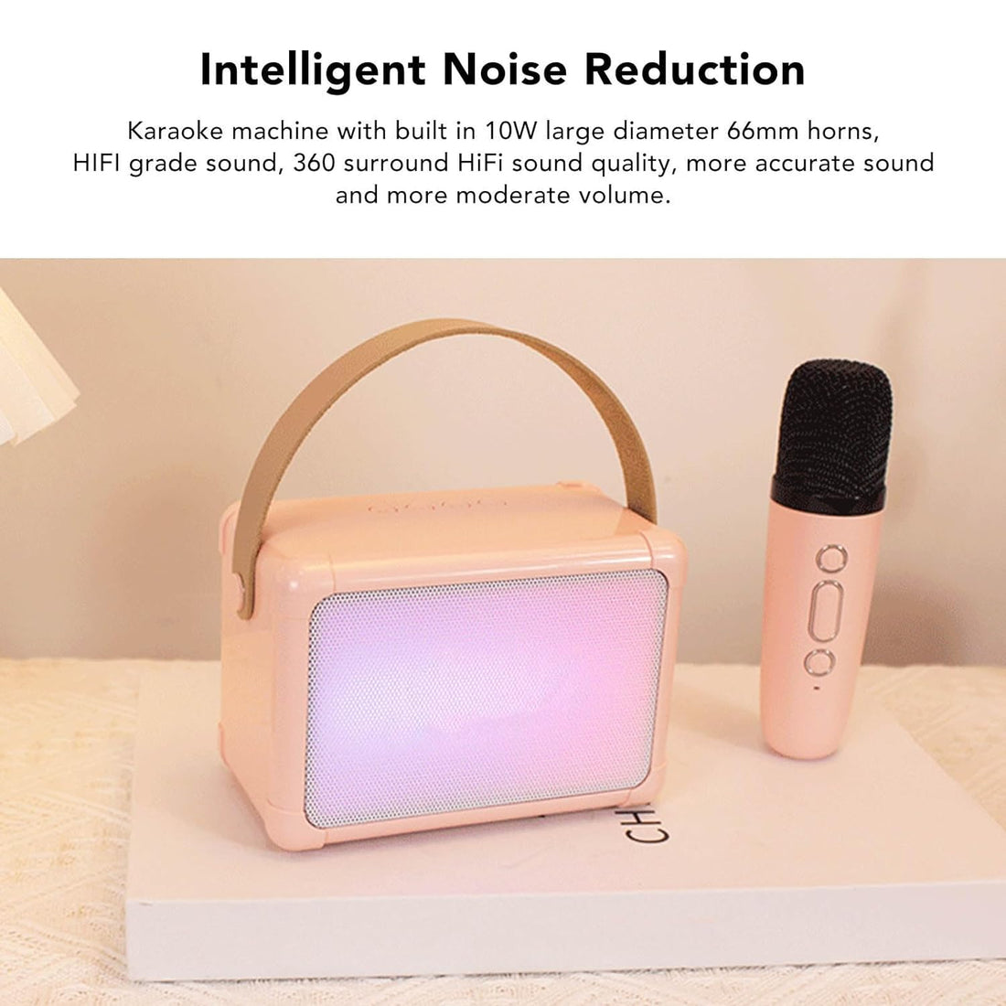 Mini Karaoke Machine, Stable HiFi Speaker Microphone Set 32ft Distance Multi Sound Effects Noise Reduction Dynamic Light for Home for Kids (#2)