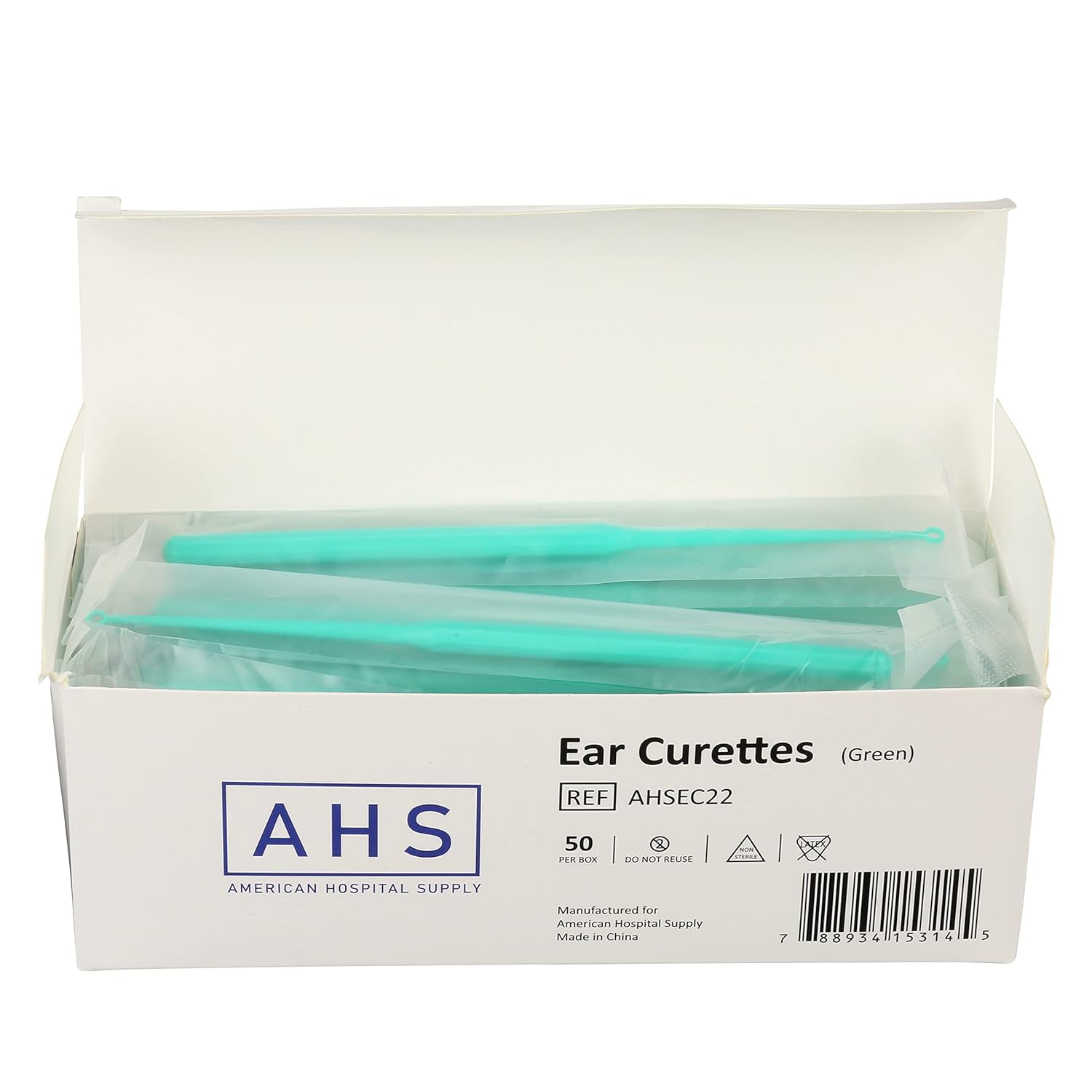 AHS American Hospital Supply Ear Curettes | Ear Wax Removal Tool (Green - Adult 4 MM - Round Tip)