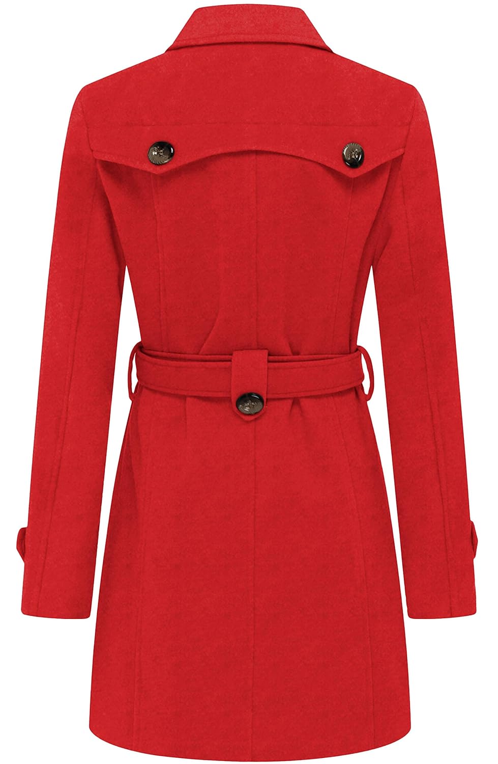 Wantdo Women's Double Breasted Wool Blended Pea Coat Overcoat with Belt Red XX-L