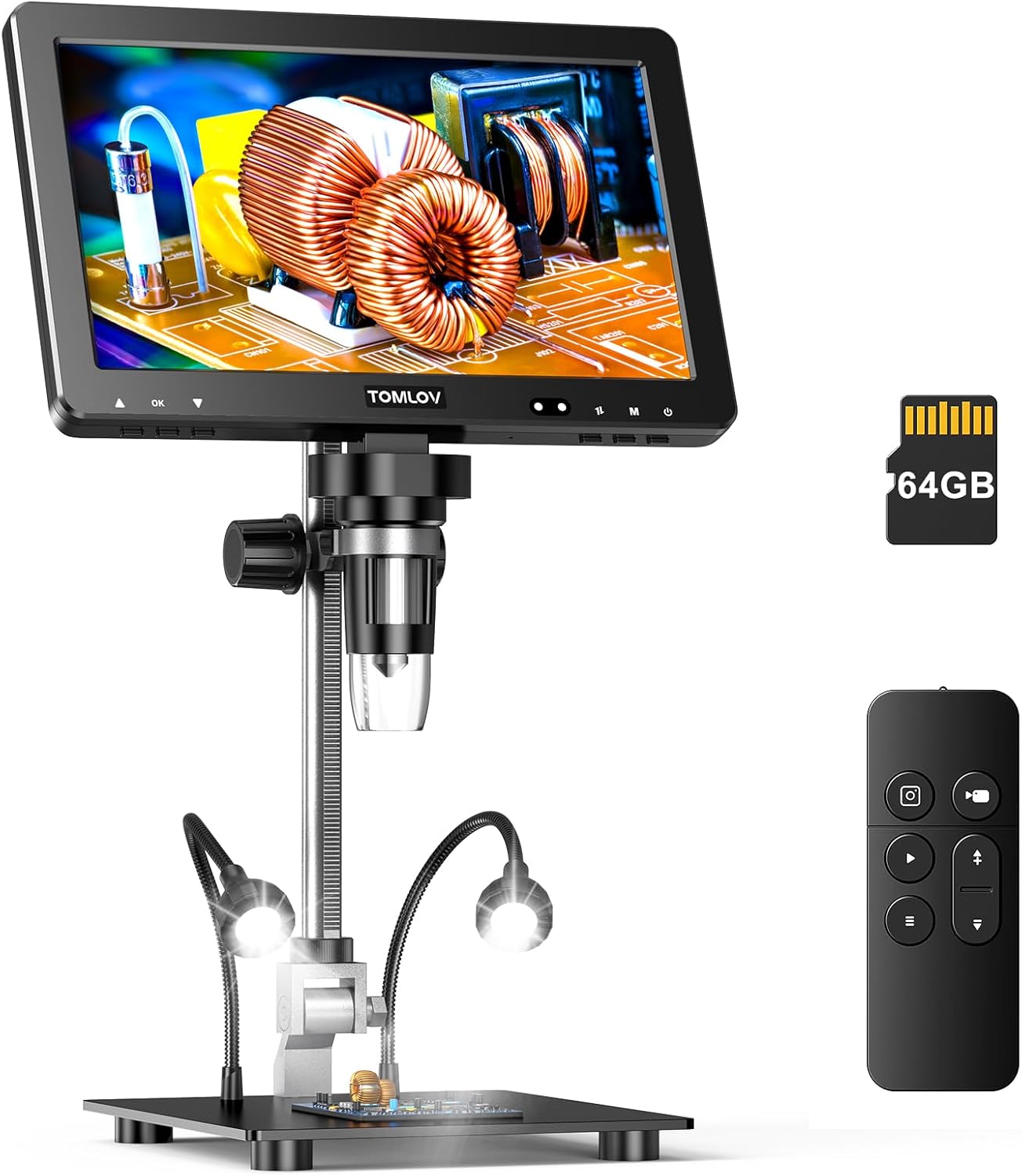 TOMLOV DM9 Max Digital Microscope: 20MP 10.1" 1500X HD IPS – Front View