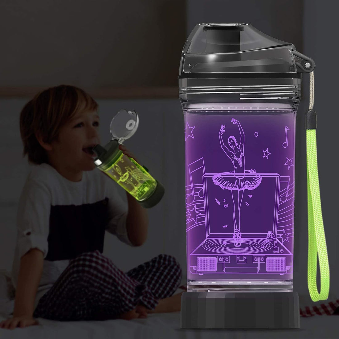 YuanDian Light Up Kids Water Bottle with 3D Ballet Design- 14 OZ Tritan BPA Free Eco-Friendly - Cool Drinking Cups Gift for School Kids Boy Girl Child Christmas Holiday