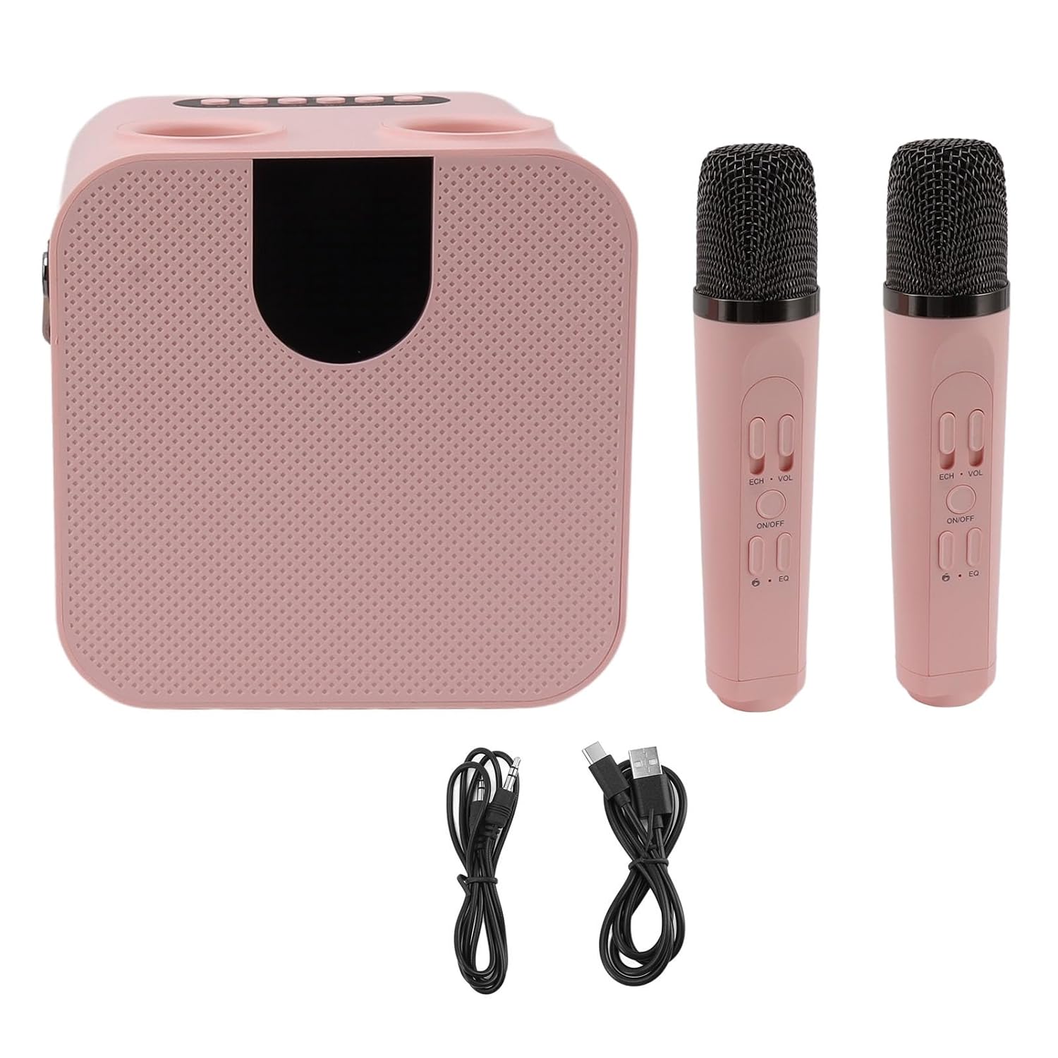 LJCM Mini Karaoke Machine, EQ Adjustment Change Voice 15W Mini Karaoke Machine Portable for Picnics for Family Gatherings (Pink)