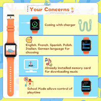 Smart Watch for Kids Watches - Kids Game Smart Watch Girls Boys Ages 4-12 Years with Music Player HD Touch Screen 23 Games Camera Alarm Video Pedometer Flashlight Kids Smartwatch Gift Toys (Orange)