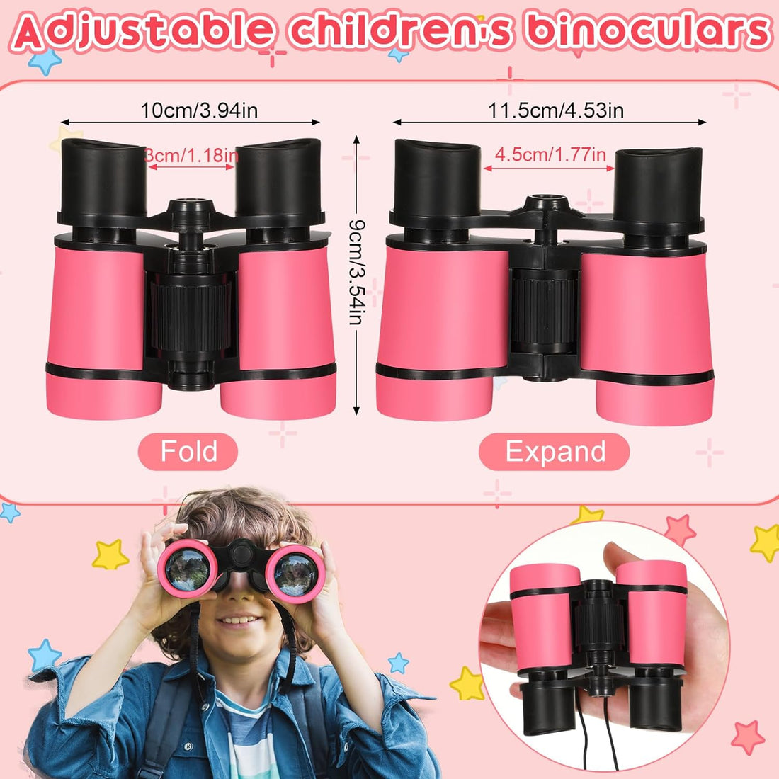 Halloscume 3 Pcs Kids Binoculars Shock Proof Mini Binoculars Gifts for Age 6-12 Years Old Boys Girls Bird Watching Educational Learning Camping Hiking Birthday Presents(Pink)