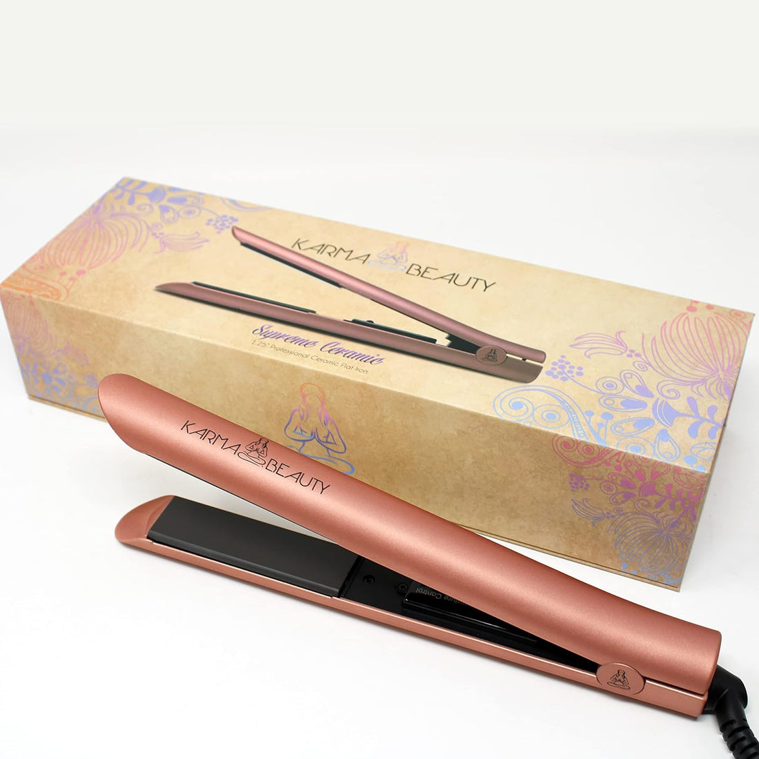 Supreme Ceramic Flat Iron 2.0 Ceramic Hair Straightener | 450° F High Heat | Create Straight & Curly | Dual Voltage | Adjustable Temperature | for All Hair Types | Karma Beauty (Rose Gold)