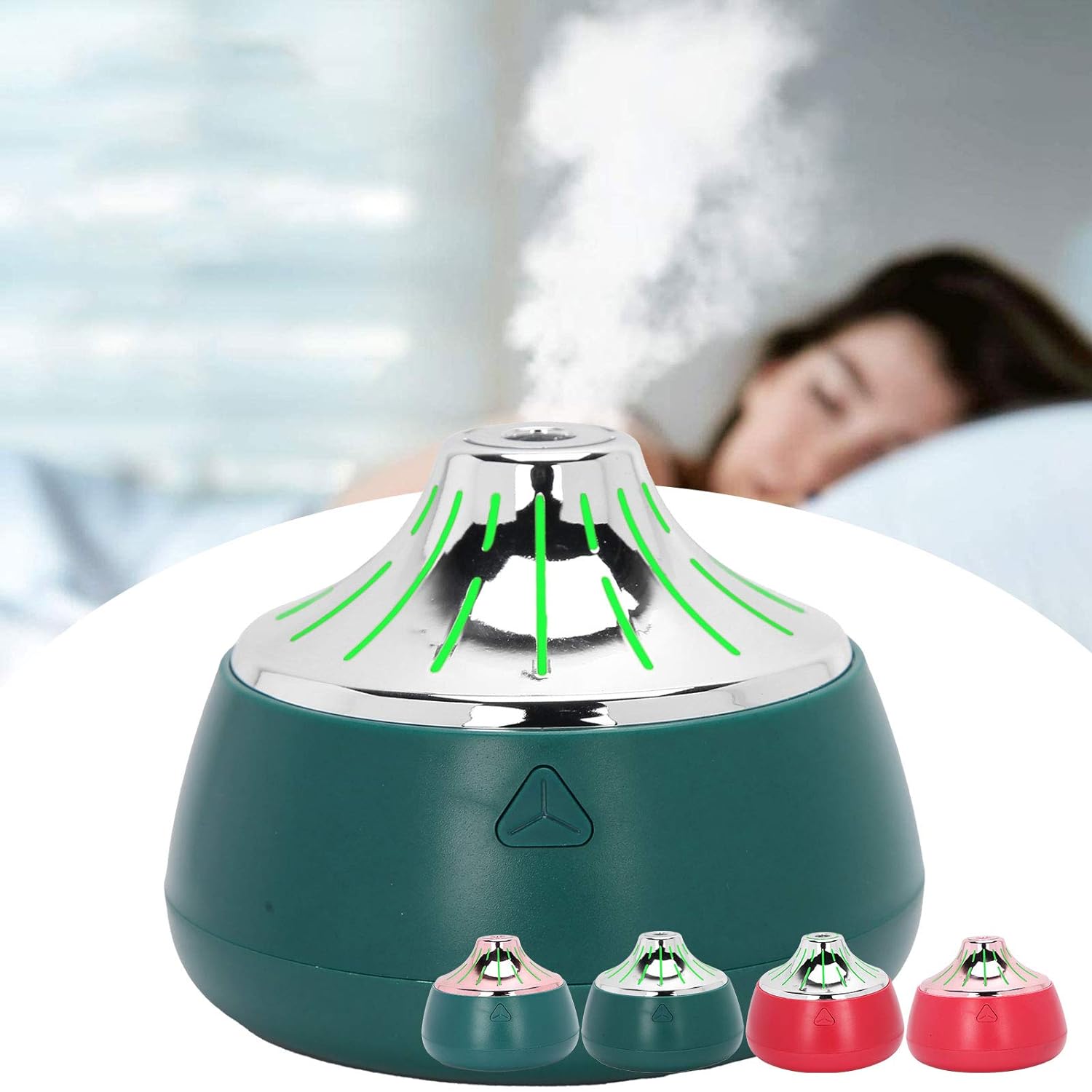 200ml Air Humidifier, USB Charging Aromatherapy Diffuser Desktop Light Mini Mist Maker for Home, Baby, Large Room(Green + rose gold)