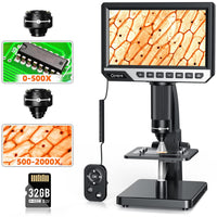 LCD Digital Microscope - 2000X Biological Microscope with Digital&Microbial Lens - Opqpq Electronic Microscope with 7'' IPS Display, 10 LED Lights, 12MP Camera, Windows/Mac OS Compatible…