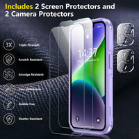 SPIDERCASE for iPhone 14 Case, [15 FT Military Grade Drop Protection][Non-Slip] [2+Tempered Glass Screen Protectors][2+Tempered Camera Lens Protectors] Heavy Duty Shockproof Case, Light Purple