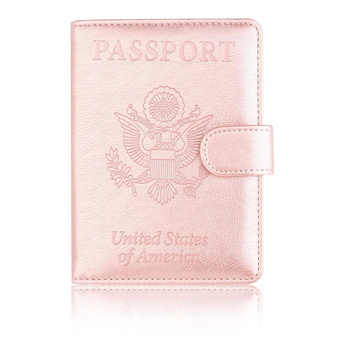 TOURSUIT RFID Passport and Vaccine Card Holder Combo, Travel Document Holder Case Cover, Leather Travel Passport Wallet Organizer Women with Vax Vaccination Card Protector Slot, Rose Gold, Buckle Closure
