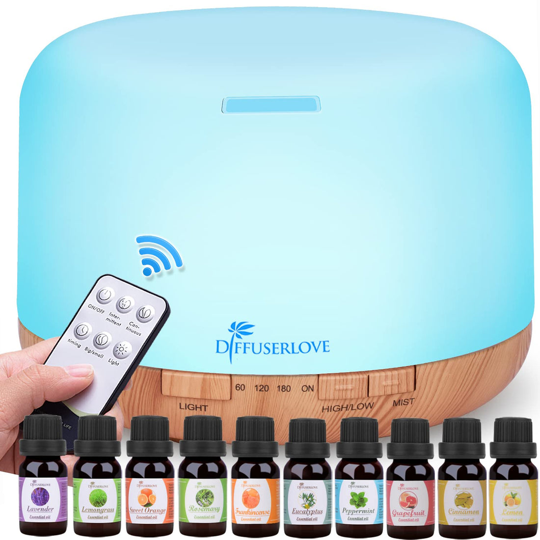 Diffuserlove 550ML Green Jade Grain Diffuser Ultrasonic Aromatherapy Essential Oil Diffuser with 4 Timer setting 7 Color LED Lights, Waterless Auto Shut-off for Office Bedroom Baby Room Yoga Pet Room