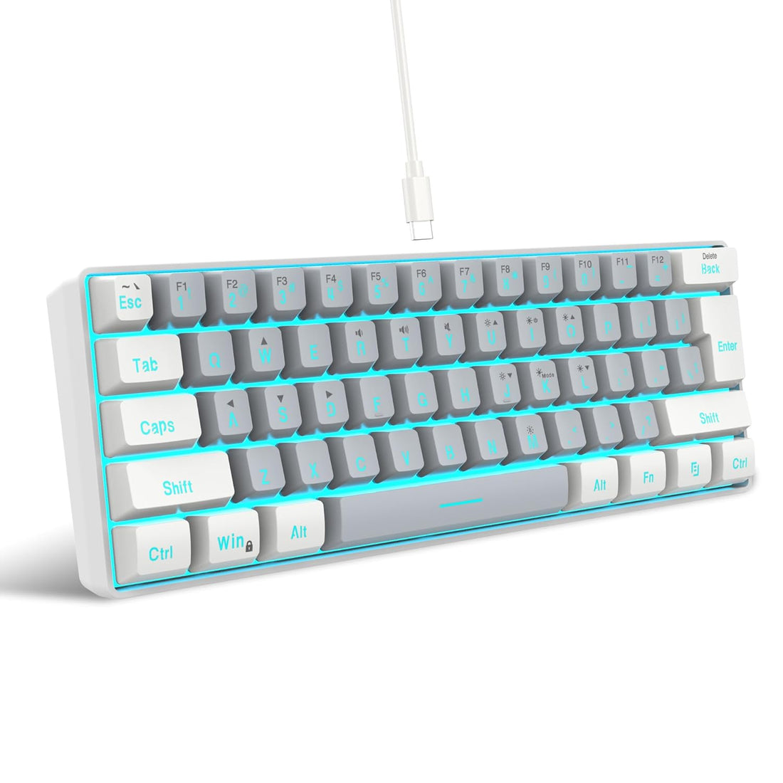 Snpurdiri 60% Wired Gaming Keyboard, RGB Backlit Mini Keyboard, Waterproof Small Ultra-Compact 61 Keys Keyboard for PC/Mac Gamer, Typist, Travel, Easy to Carry on Business Trip(White-Grey)